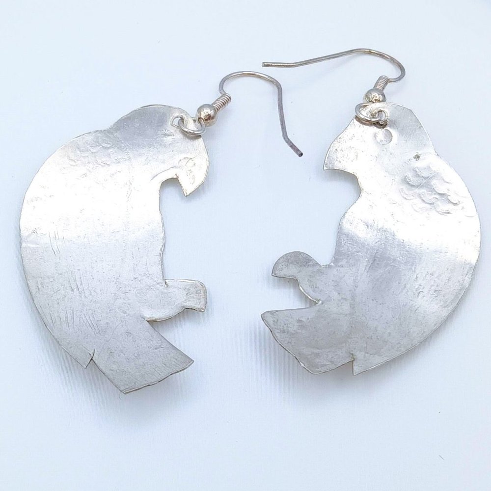 Vintage Silver Bird Tooled Etched Dangle Earrings - Picture 12 of 12